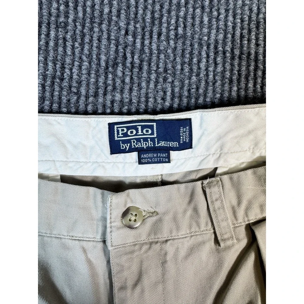 Polo Ralph Lauren Andrew Pants Mens Size 34x30 Khaki Vintage Baggy Pleated Chino